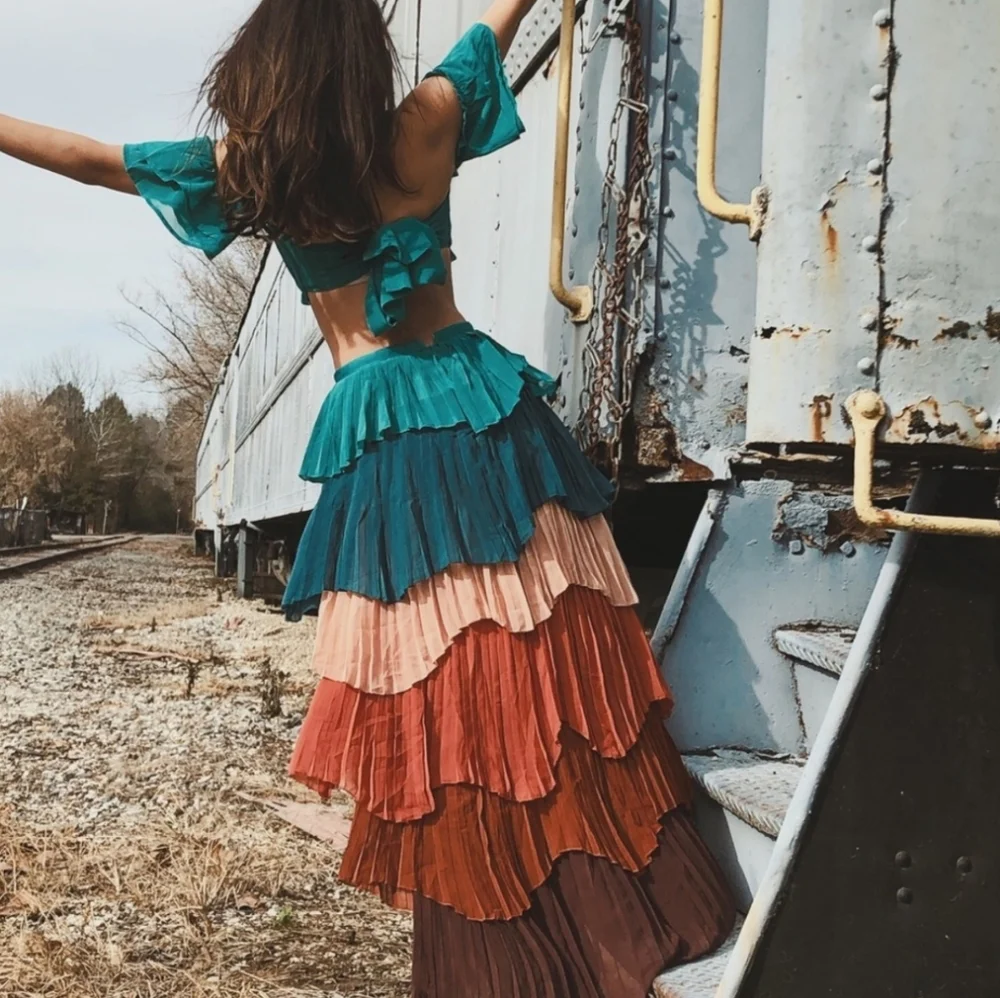 Colorful Multicolored Tiered Skirt - Picture 3 of 8